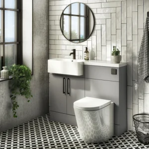 Arezzo 1000 Matt Grey Semi-Recessed Round Combination Vanity Unit (Matt Black Flush & Handles)