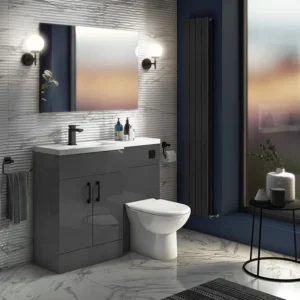 Apollo2 1100 Gloss Grey Combination Furniture Pack (excl. Pan + Cistern) w. Matt Black Handles