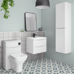 Monza Gloss White Vanity Unit, Tall Storage Unit, and Toilet Package