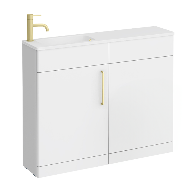 Odyssey White Combination Furniture Pack with Brushed Brass Handle (Excludes Pan + Cistern)