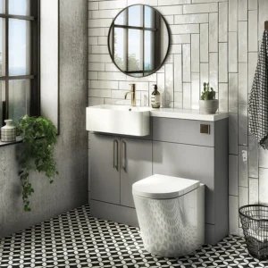 Arezzo 1000 Matt Grey Semi-Recessed Round Combination Vanity Unit (Brushed Brass Flush & Handles)