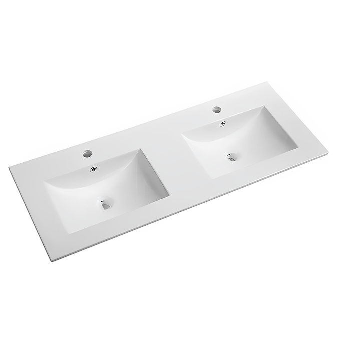 Voyage Wall Hung Double Basin Vanity - 1200mm Arctic White with Brushed Brass Handles - Image 5