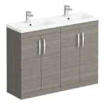 Brooklyn 1205mm Grey Avola Double Basin Vanity Unit - Floor Standing, 4 Door