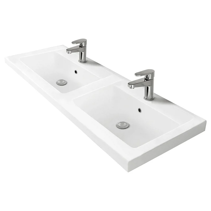 Arezzo Matt Grey Wall Hung Double Basin Vanity Unit (1205mm w. Matt Black Handles) - Image 4