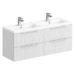 Venice Fluted 1205mm White Vanity Unit - Wall Hung 4 Drawer Double Basin with Chrome Handles