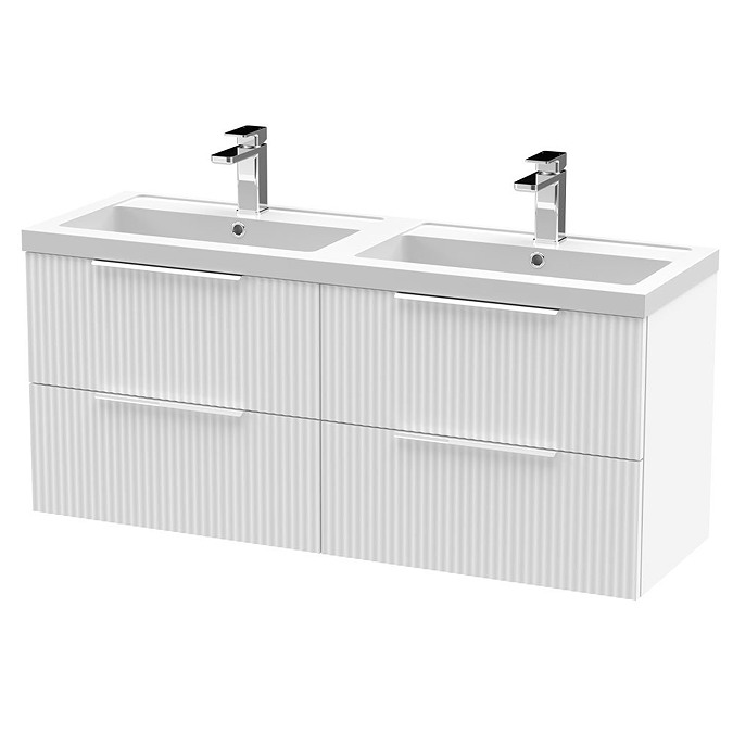 Venice Fluted 1205mm White Vanity Unit - Wall Hung 4 Drawer Double Basin with Chrome Handles - Image 2