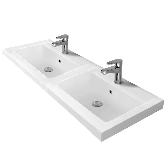 Venice Fluted 1205mm Grey Vanity Unit - Wall Hung 4 Drawer Double Basin with Matt Black Handles - Image 2