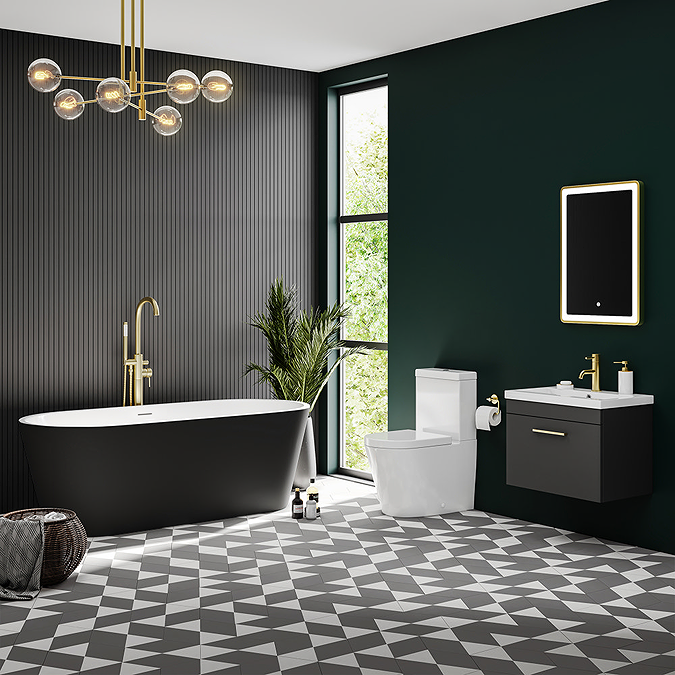 Brooklyn Matt Black Exterior 1700 x 800mm Double Ended Freestanding Bath with Brushed Brass Waste - Image 2