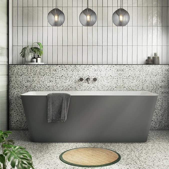 Orion Matt Grey Back To Wall Modern Square Bath (1700 x 740mm) - Image 2