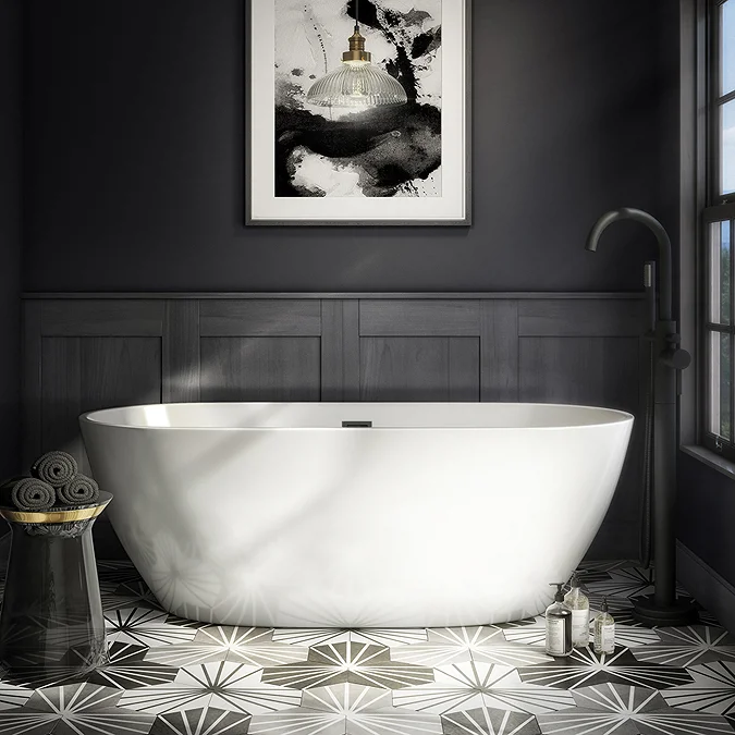 Arezzo Freestanding Modern Bath with Matt Black Waste - Image 2