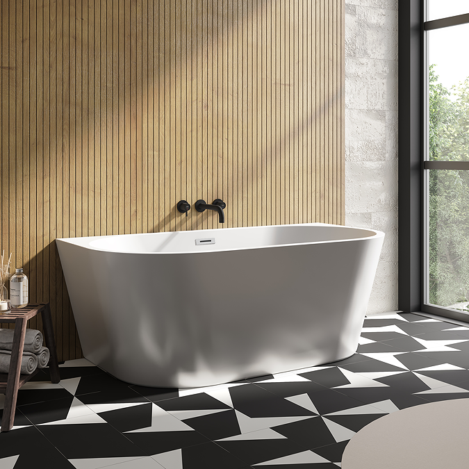 Apollo 1500 x 750mm Small Back To Wall Modern Curved Bath - Image 3