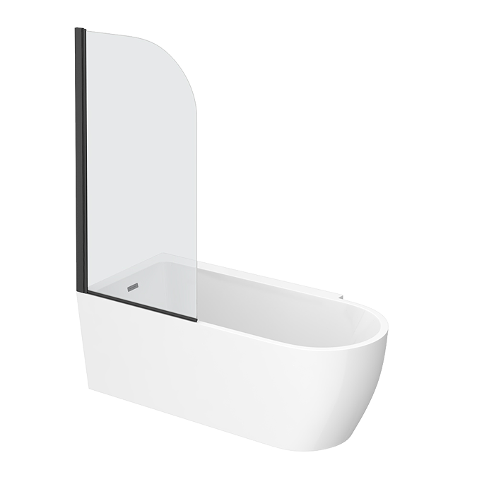 Potenza 1650 x 780 Curved Freestanding Corner Bath with Matt Black Screen and Waste - Image 2