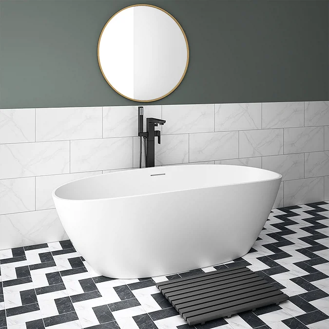 Arezzo 1650 x 690 Matt White Solid Stone Curved Double Ended Bath - Image 4