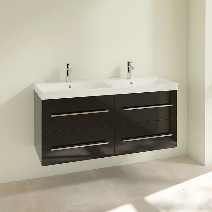 Villeroy and Boch Avento Crystal Black 1200mm Wall Hung 4-Drawer Double Vanity Unit - Image 2