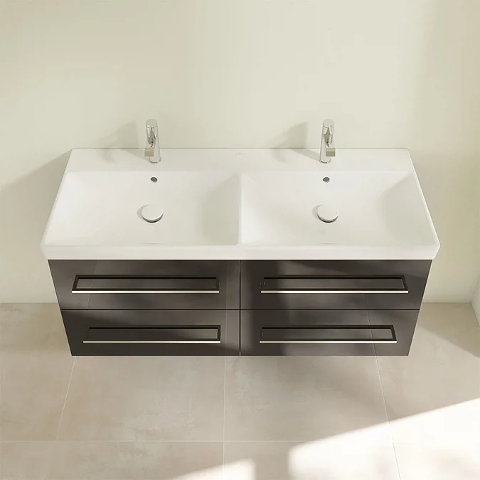 Villeroy and Boch Avento Crystal Black 1200mm Wall Hung 4-Drawer Double Vanity Unit - Image 4