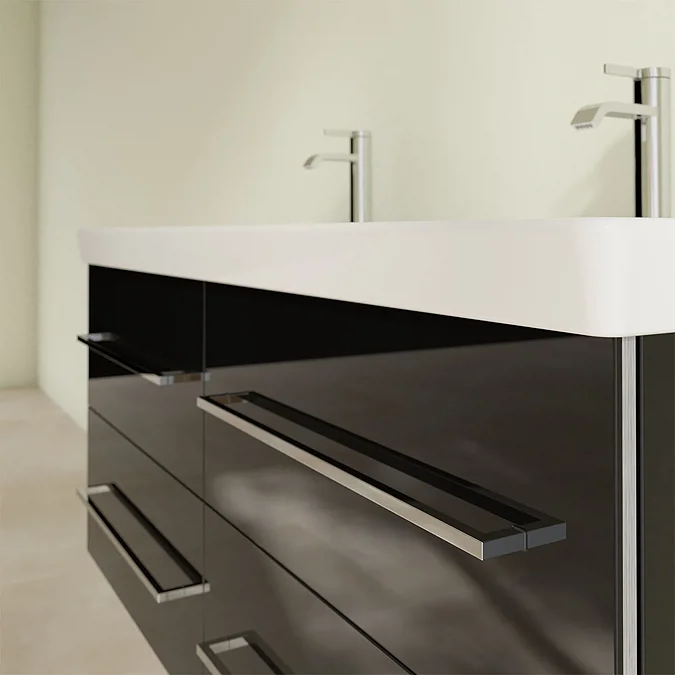 Villeroy and Boch Avento Crystal Black 1200mm Wall Hung 4-Drawer Double Vanity Unit - Image 5