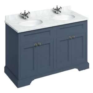 Burlington 130 4-Door Vanity Unit & Minerva Carrara White Worktop with Double Basin - Blue
