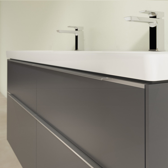 Villeroy and Boch Subway 3.0 Graphite 1300mm Wall Hung 4-Drawer Double Basin Vanity Unit with Glossy Aluminium Handle - Image 4