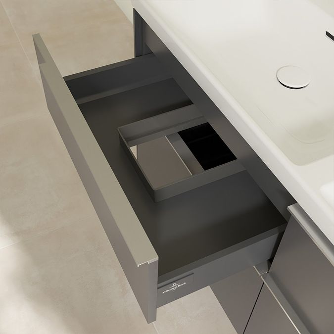 Villeroy and Boch Subway 3.0 Graphite 1300mm Wall Hung 4-Drawer Double Basin Vanity Unit with Glossy Aluminium Handle - Image 6