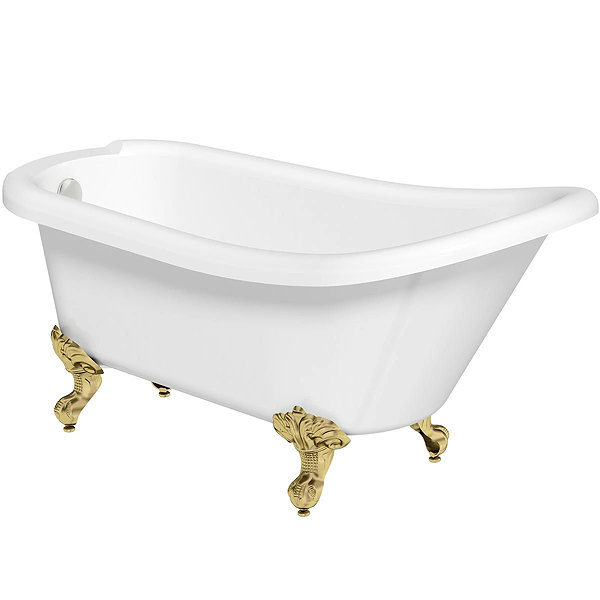 Orchard Traditional 1700 x 750mm Single Ended Slipper Bath with Brushed Brass Leg Set - Image 2