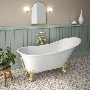Harlow 1610 x 705mm Slipper Bath + Brushed Brass Leg Set