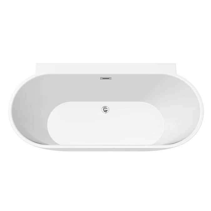 Mileto 1500 x 770 Curved Back to Wall Modern Bath with Chrome Waste - Image 3