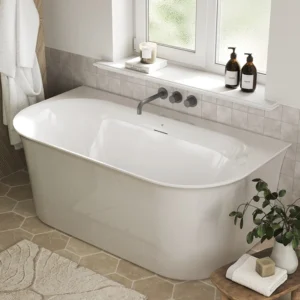 Crosswater Cursa Gloss White Back To Wall Bath with Overflow and Waste