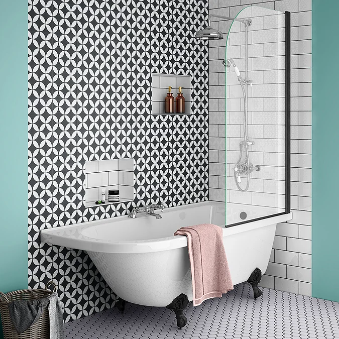 Appleby 1700 Roll Top Shower Bath with Matt Black Screen + Leg Set