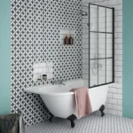 Appleby 1550 Roll Top Shower Bath with Matt Black Grid Screen + Leg Set