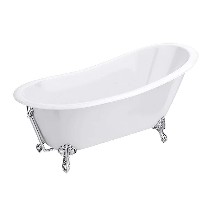 Thames Cast Iron Bath with Chrome Feet (1700 x 780mm Slipper Flat Rim) - Image 2