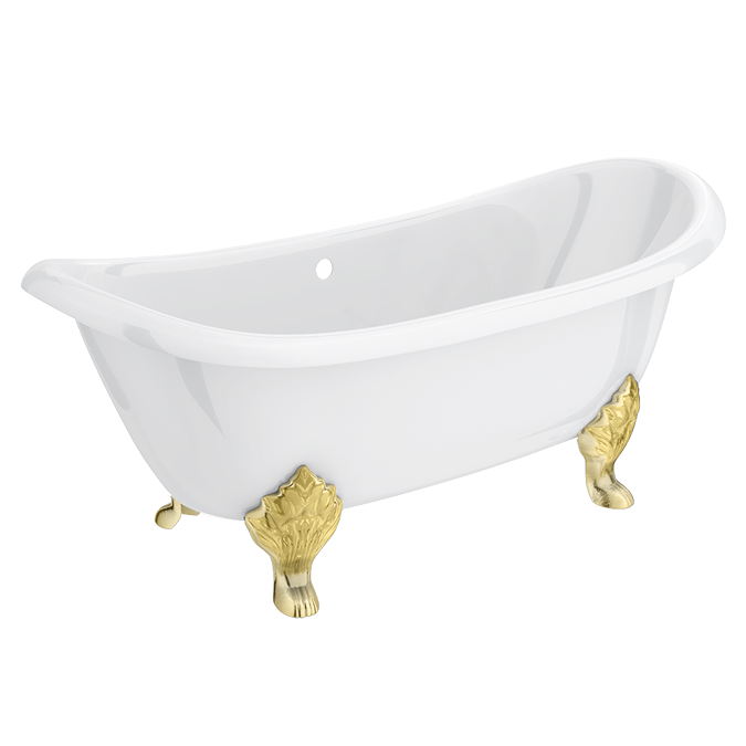 Chatsworth Double Ended Slipper Roll Top Cast Iron Bath - 1700 x 760mm with Brushed Brass Feet - Image 2