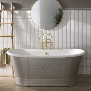 BC Designs Industrialé 1730mm Boat Bath - White / Silver