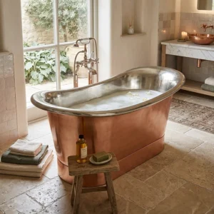 Trafalgar Copper 1500 x 710mm Double Ended Slipper Roll Top Bath Tub (Nickel Inside)