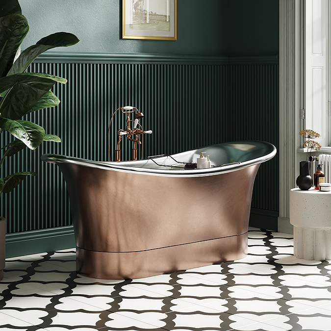 Trafalgar Copper 1700 x 710mm Double Ended Slipper Roll Top Bath Tub (Nickel Inside) - Image 2