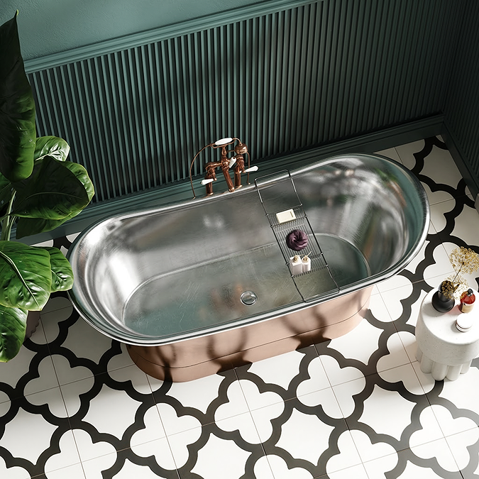 Trafalgar Copper 1700 x 710mm Double Ended Slipper Roll Top Bath Tub (Nickel Inside) - Image 3