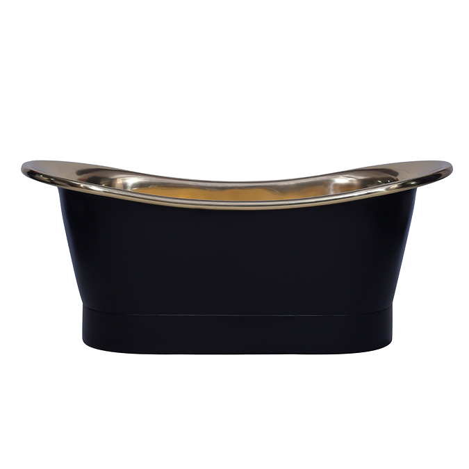 Trafalgar Matt Black 1700 x 710mm Double Ended Roll Top Slipper Bath (Polished Brass Inside) - Image 2