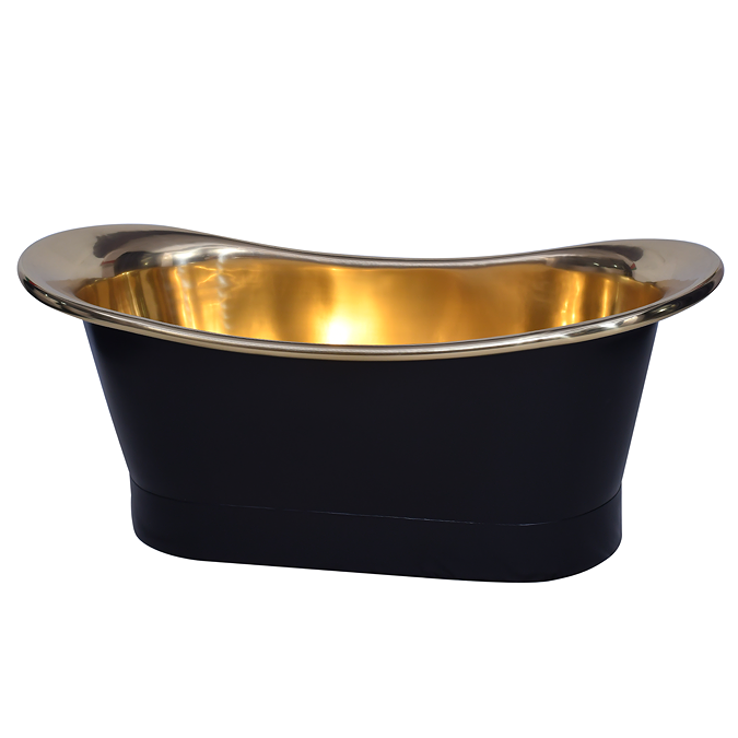 Trafalgar Matt Black 1700 x 710mm Double Ended Roll Top Slipper Bath (Polished Brass Inside) - Image 6