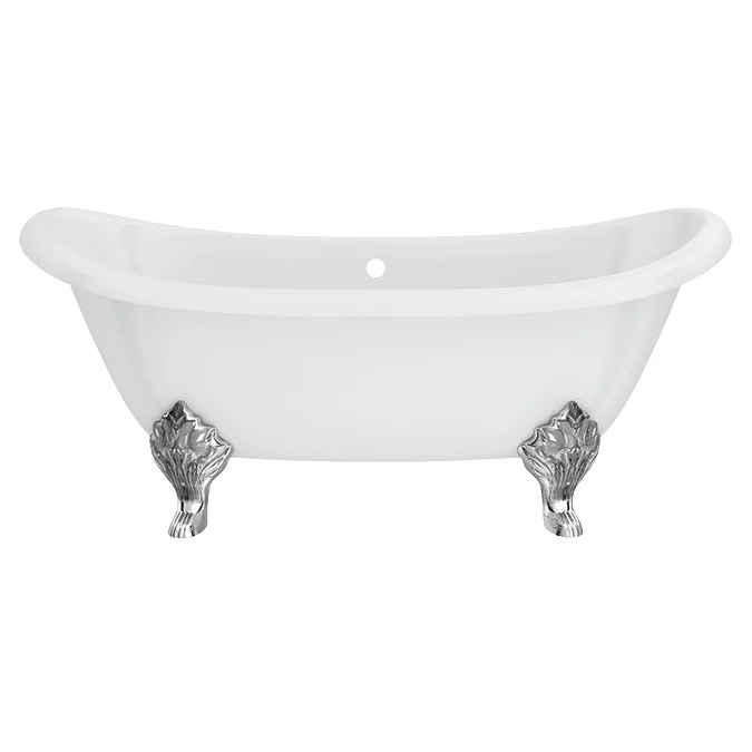 Chatsworth Double Ended Slipper Roll Top Cast Iron Bath - 1700 x 760mm with Chrome Feet