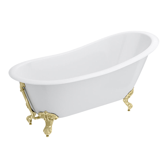 Thames Cast Iron Bath with Brushed Brass Feet (1700 x 780mm Slipper Flat Rim) - Image 2