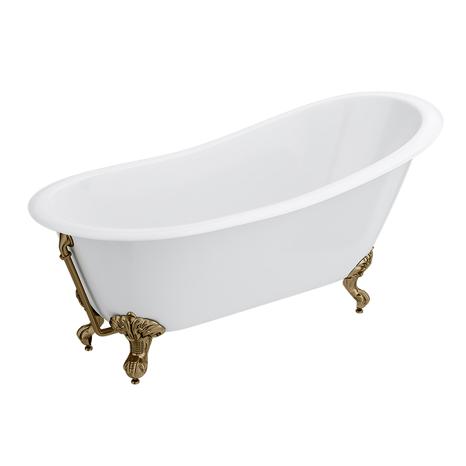 Thames Cast Iron Bath with Antique Brass Feet (1700 x 780mm Slipper Flat Rim) - Image 3