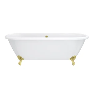 Landon Cast Iron Bath with Brushed Brass Feet (1710 x 775mm – Double Ended Roll Top)
