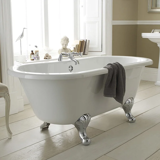 Old London - Kingsbury 1490 x 745 Double Ended Freestanding Bath with Chrome Leg Set - Image 3