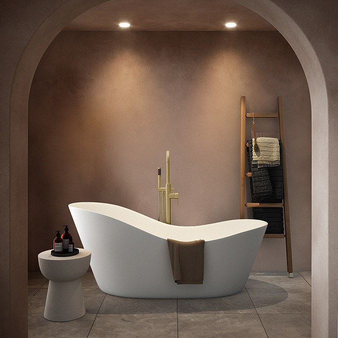 Arezzo Solid Stone Curved Freestanding Bath 1700 x 750mm - Matt White Slipper