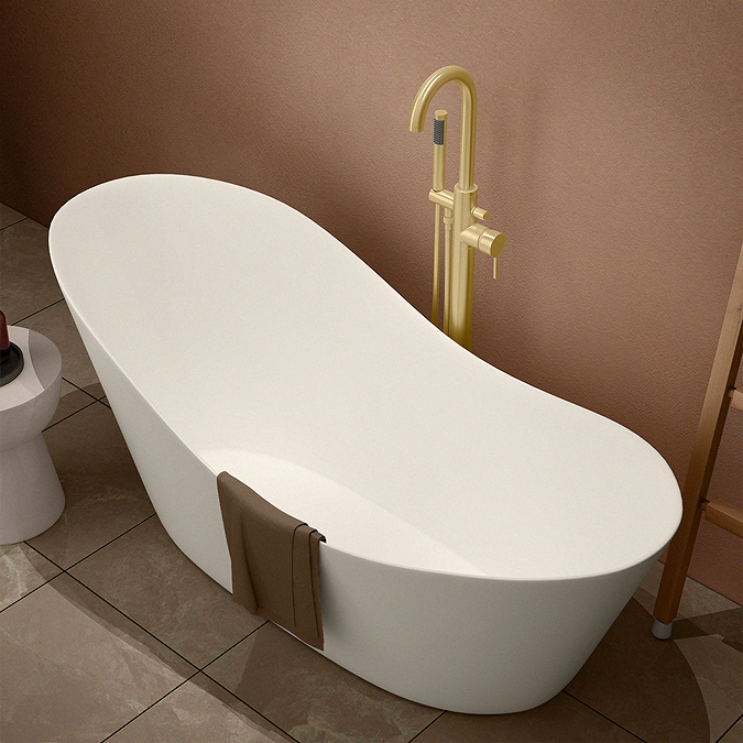 Arezzo Solid Stone Curved Freestanding Bath 1700 x 750mm - Matt White Slipper - Image 2
