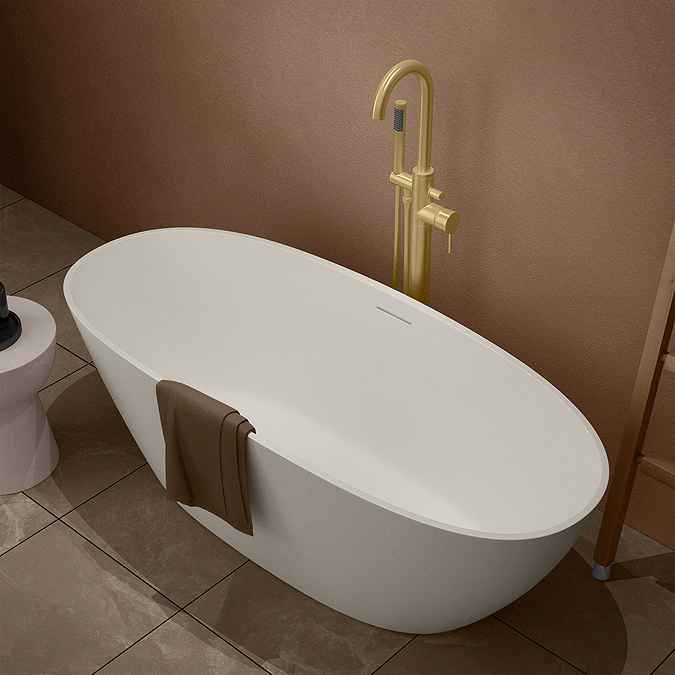 Arezzo Solid Stone Curved Freestanding Bath 1650 x 690mm - Matt White Double Ended - Image 2