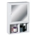 White Wood Wall Cabinet with 2 Compartments and Mirrored Door