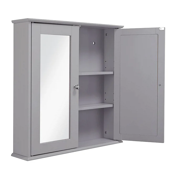 Croydex Ashby Grey Wooden Double Door Mirror Cabinet with FlexiFix - Image 4
