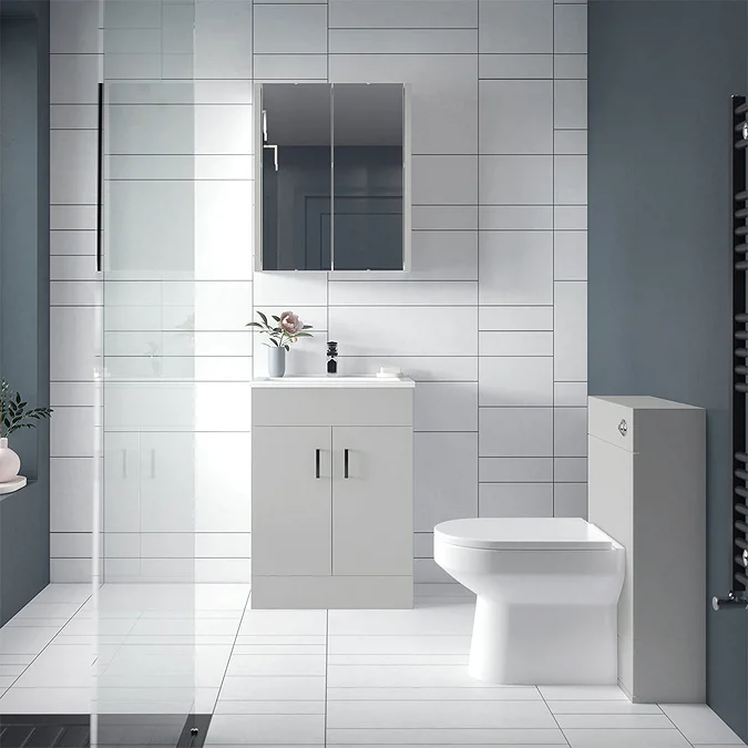 Toreno Light Grey 600mm 2-Door Mirror Cabinet - Image 3