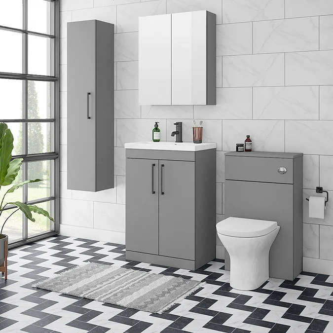 Arezzo 600 Matt Grey 2-Door Mirror Cabinet - Image 3