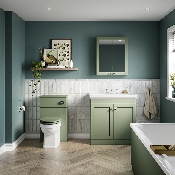 Roxbury Traditional 600mm Satin Green Mirror Cabinet with Chrome Handles - Image 2